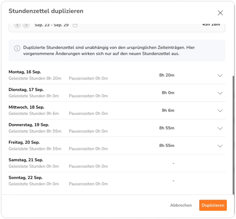 Duplicate timesheet as admin 